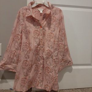 CJ Banks PInk Floral Button Up